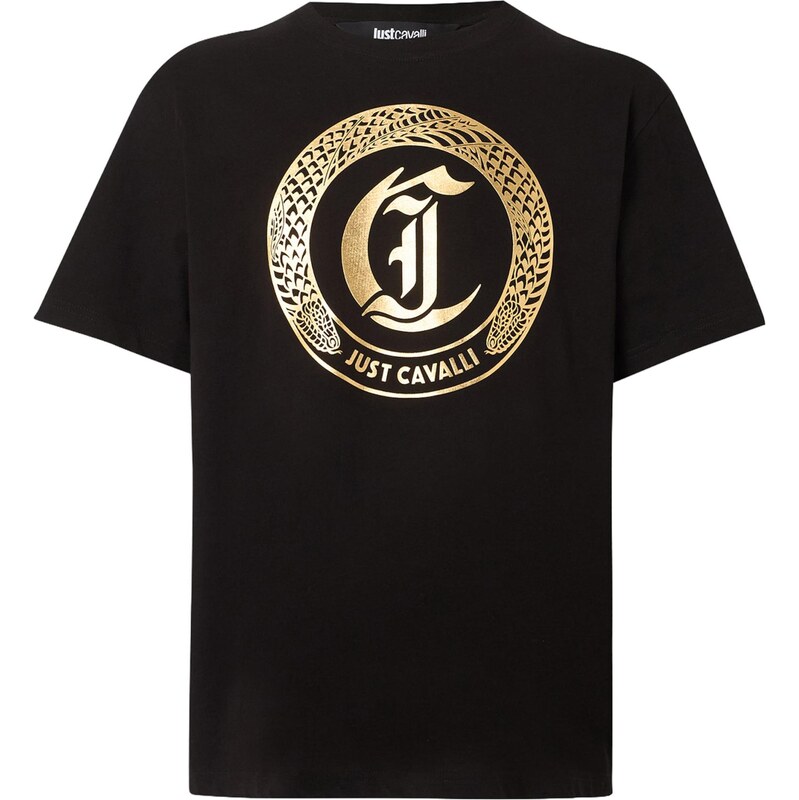 Just Cavalli Tričko ROUND SNAKE zlatá / čierna 67904225