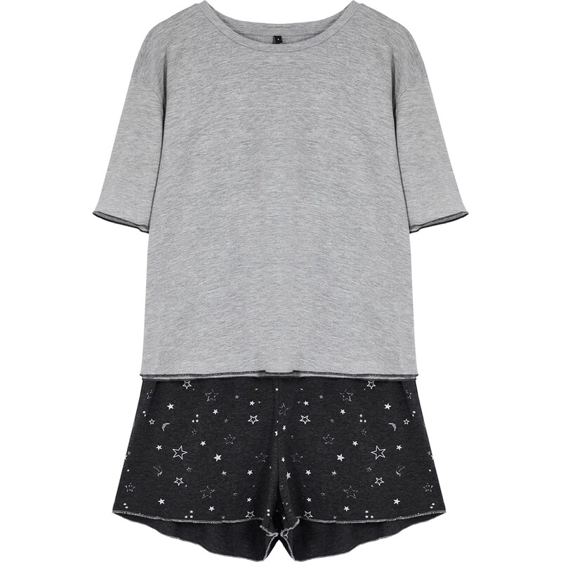 Trendyol Kraťasy svetlosivá / čierna melírovaná / biela 67904264