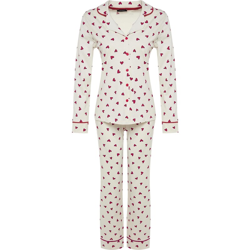 Trendyol Pyžamo svetlobéžová / červená / čierna 67904339