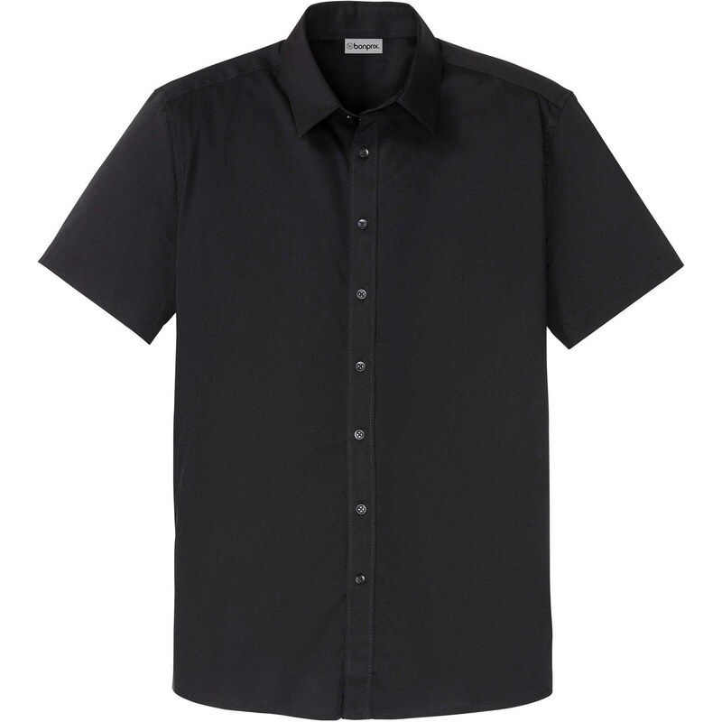 bonprix Košeľa s krátkym rukávom, strečová, Slim Fit, farba čierna 45054294