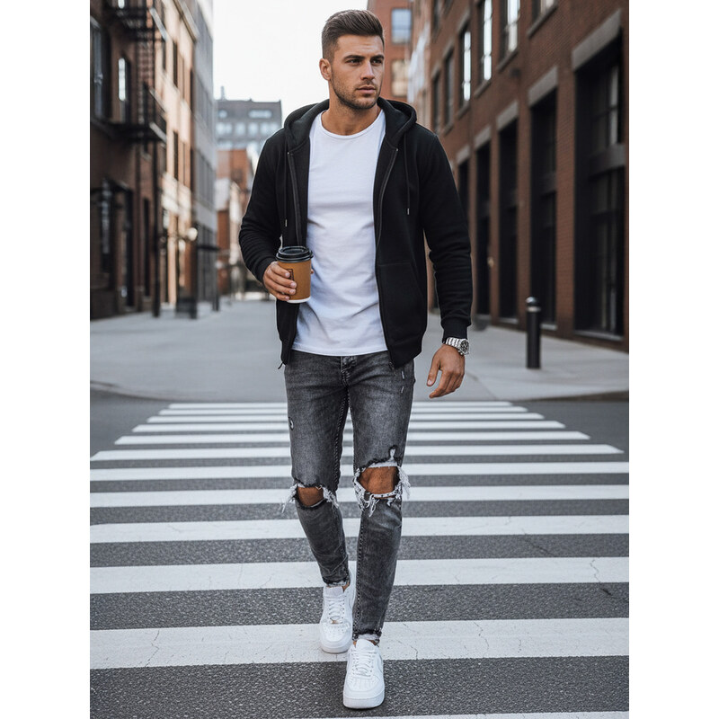 BASIC Tmavosivé pánske roztrhané džínsy UX3835 36584875