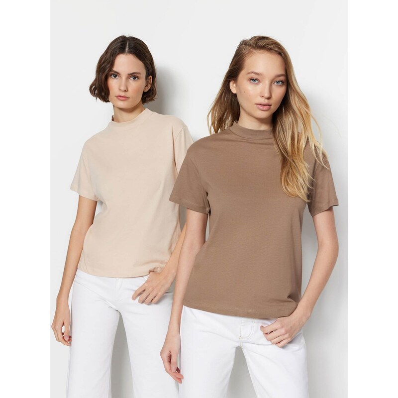 Trendyol Tričko béžová / farba ťavej srsti 67906348