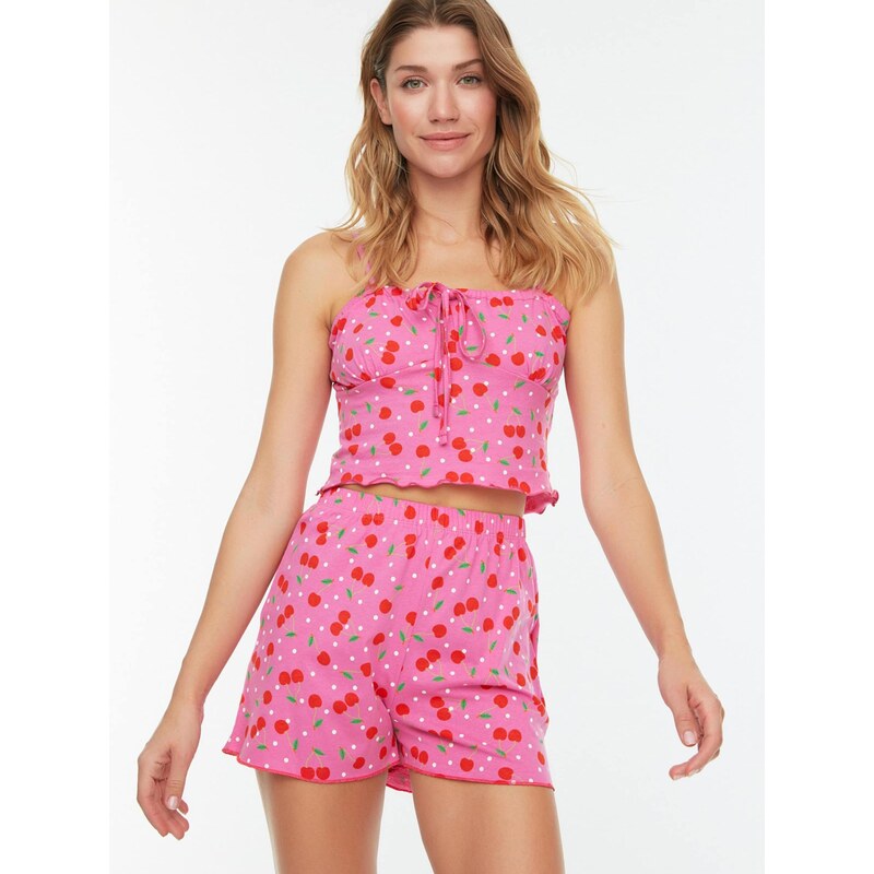 Trendyol Kraťasy zelená / svetloružová / červená / biela 67906370