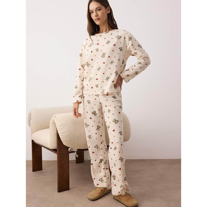 Trendyol Pyžamo nebielená / svetlohnedá / ohnivo červená / čierna 67906386