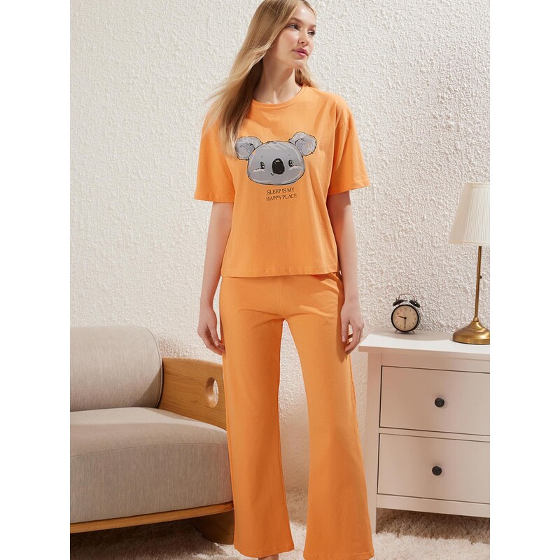 Trendyol Pyžamo kamenná / tmavooranžová 67906398