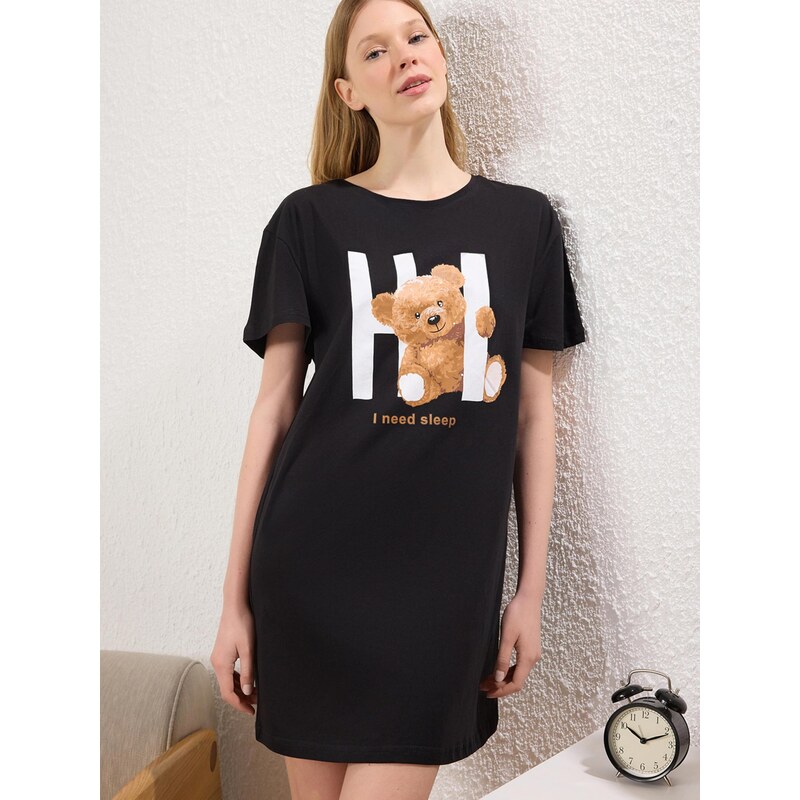 Trendyol Nočná košieľka mokka / čierna / biela 67906421