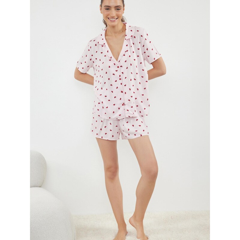 Trendyol Kraťasy pastelovo ružová / tmavočervená / biela 67906434