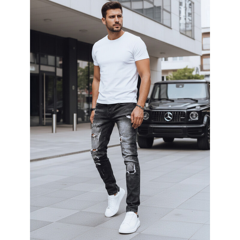 BASIC Čierne džínsové dierované nohavice UX4223 52672829