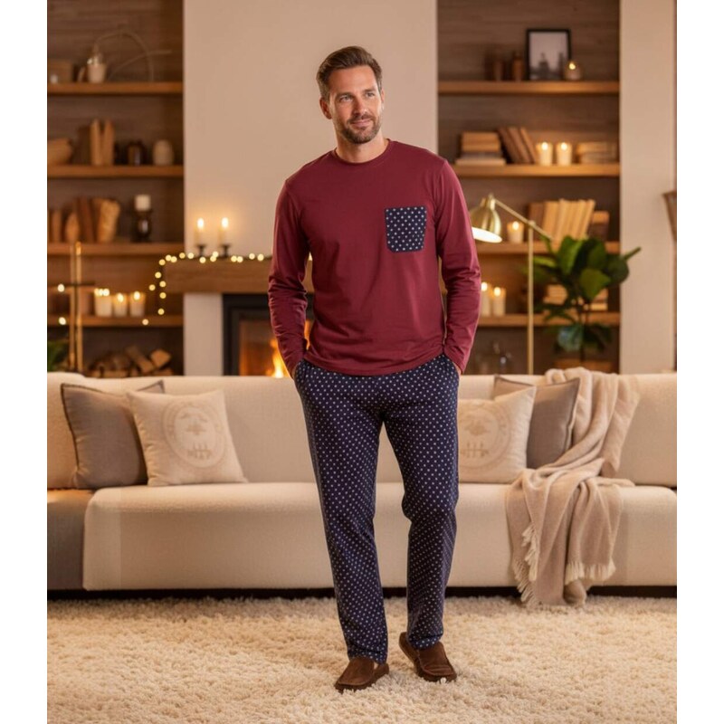 Dvojfarebné bavlnené pyžamo Atlas For Men Bordová 67912346