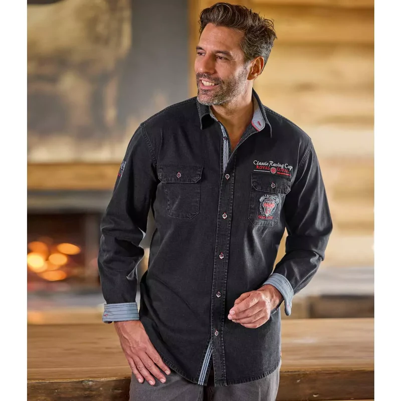 Čierna rifľová košeľa Whinch & Wheel Atlas For Men Čierna 67912349