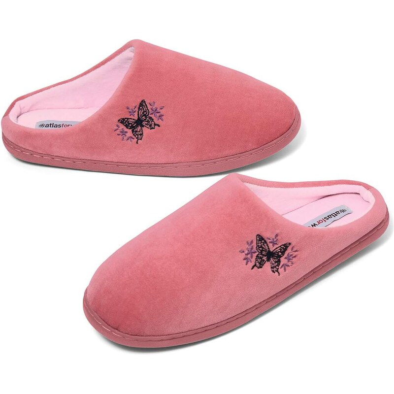Zamatové papuče s výšivkou motýľa Atlas For Men Ružová 67912353