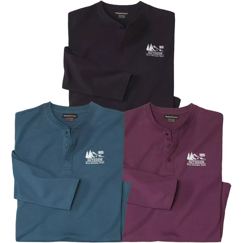 Sada 3 tričiek so zapínaním na gombíky Wild Park Atlas For Men Modrá 67912356