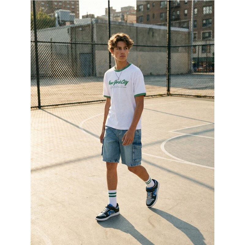 Sinsay - Džínsové cargo šortky s elastickým pásom - modrá 67923337