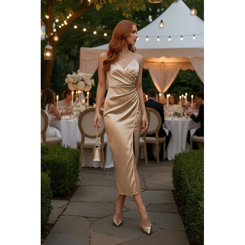 TopMode Saténové šaty s elegantnou siluetou a V výstrihom 67924739