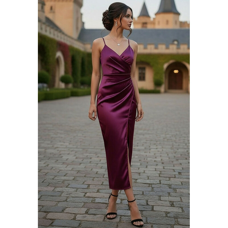 TopMode Saténové šaty s elegantnou siluetou a V výstrihom 67924741