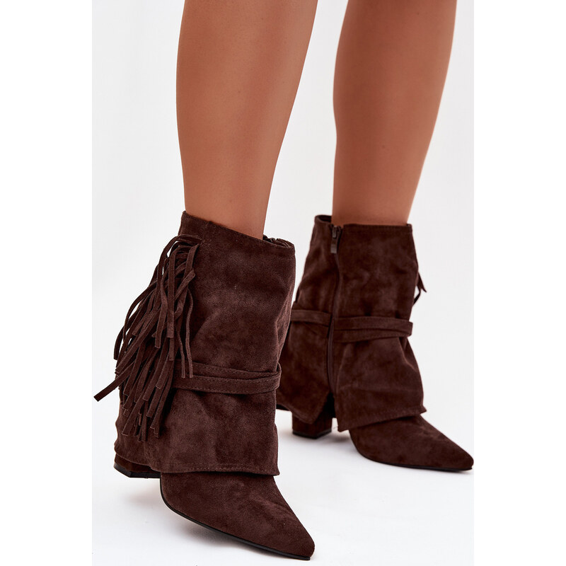 Kesi Čokoládové Dámske členkové topánky na stĺpikovom podpätku so 67925184