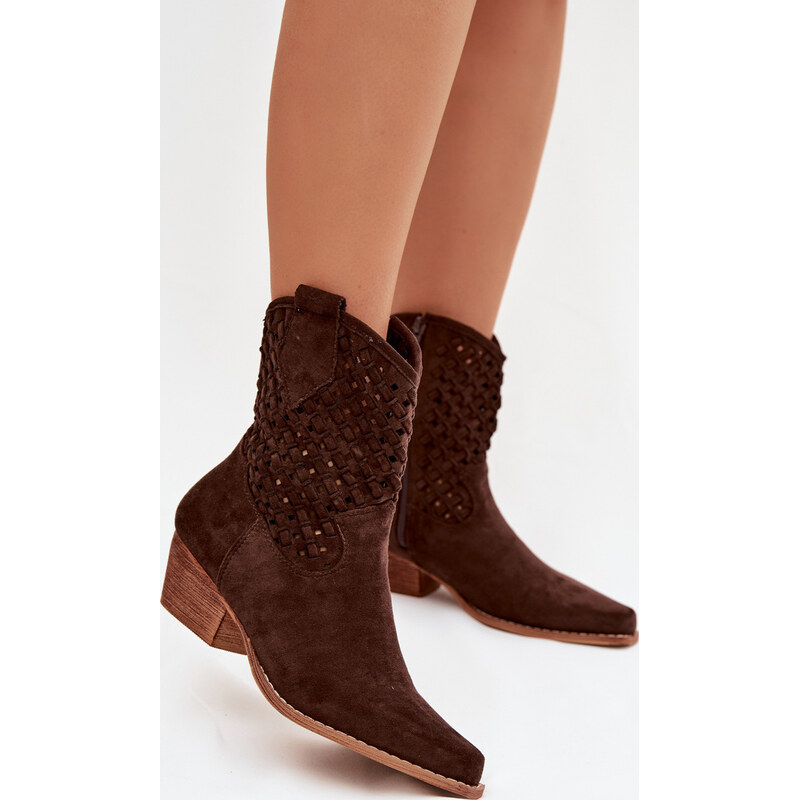 Kesi Hnedé dámske perforované členkové topánky na podpätku Ferissa 67925187