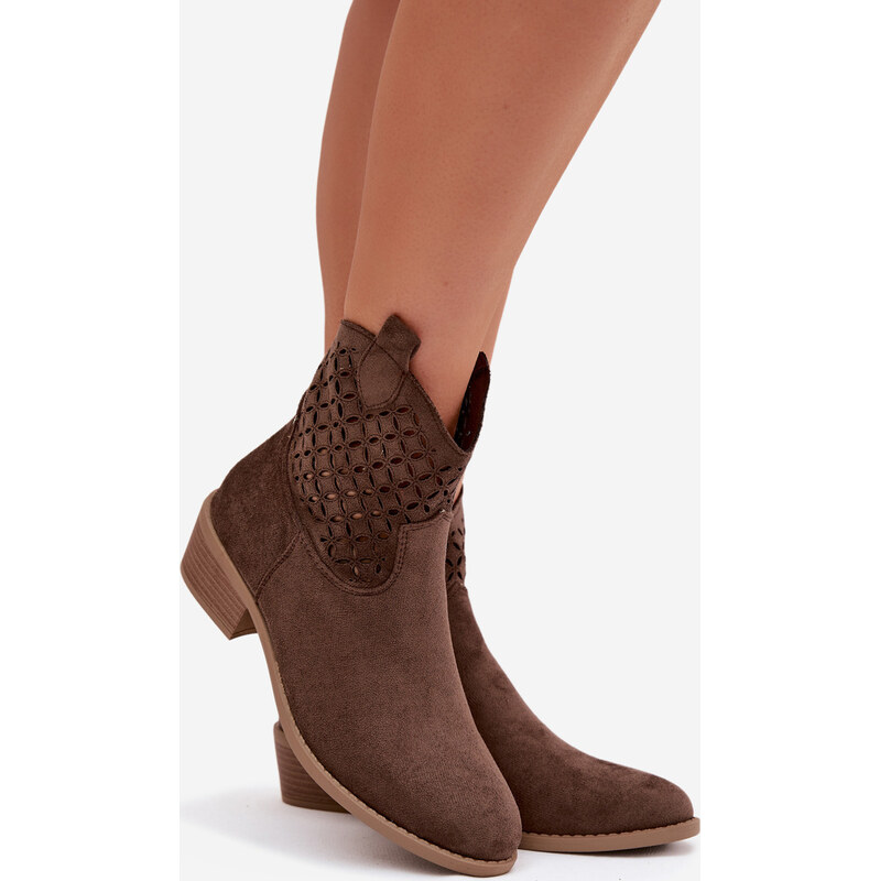 Kesi Hnedé dámske perforované členkové topánky na podpätku Briavine 67925185
