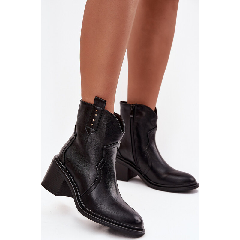 Kesi Čierne dámske členkové topánky na masívnom podpätku z eko kože 67925197