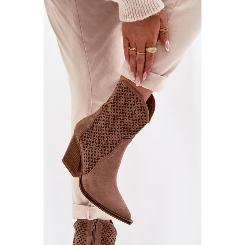 Kesi Béžové dámske perforované členkové topánky na stĺpikovom podpätku 67925202