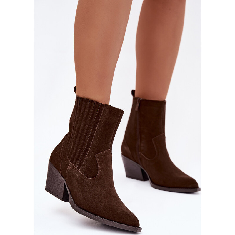 Kesi Čokoládové dámske semišové kovbojky na stĺpiku Dylira 67925201