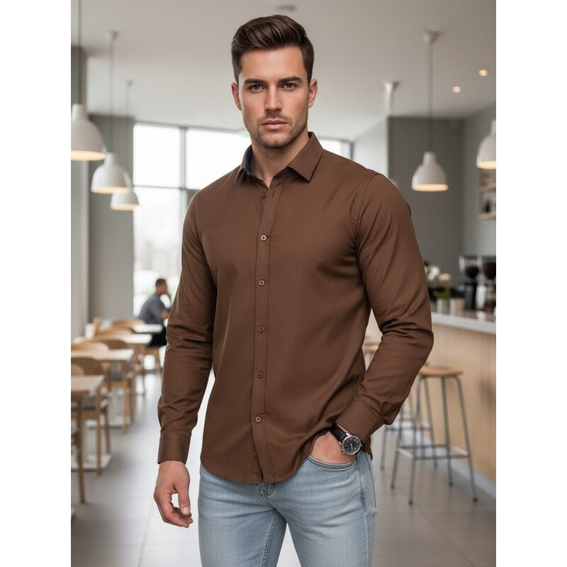 Dstreet Pánska hnedá slim fit košeľa 68083426
