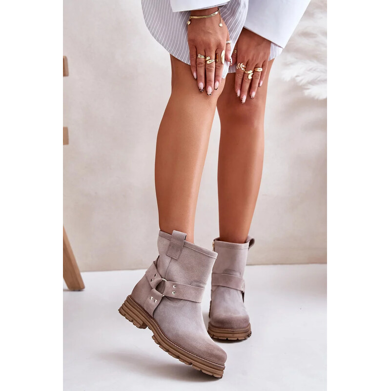 Kesi Cappuccino semišové dámske členkové topánky na plochom podpätku 68090263