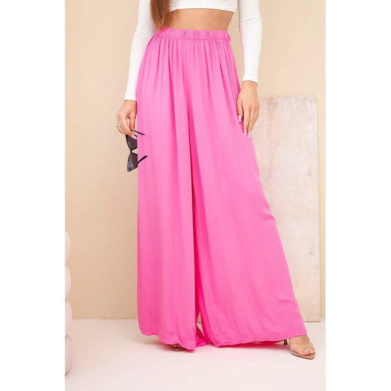 K-Fashion Dámske široké nohavice z viskózy s elastickým pásom ružovej 68087890