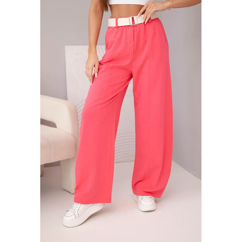 K-Fashion Dámske bavlnené nohavice so širokými nohavicami a opaskom 68087898
