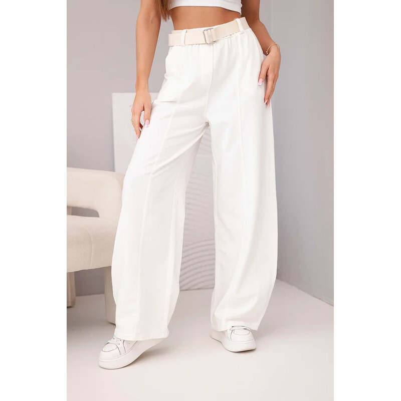 K-Fashion Dámske bavlnené nohavice so širokými nohavicami a opaskom 68087917