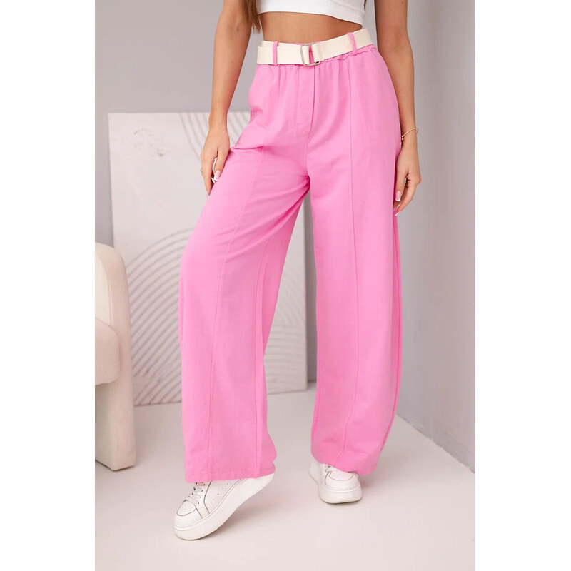 K-Fashion Dámske bavlnené nohavice so širokými nohavicami a opaskom 68087918