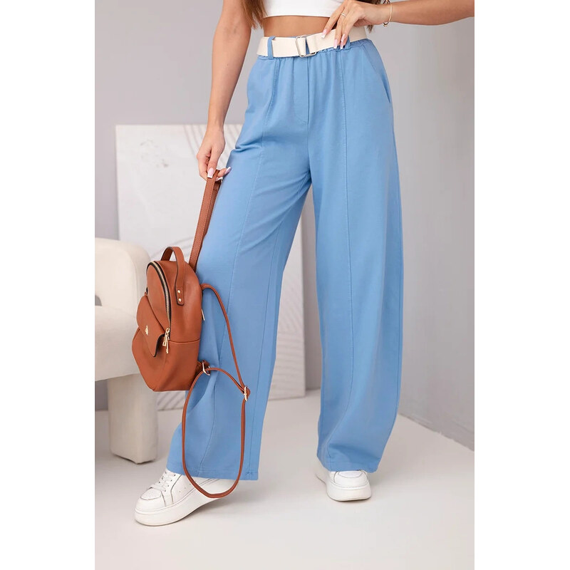 K-Fashion Dámske bavlnené nohavice so širokými nohavicami a opaskom 68087914