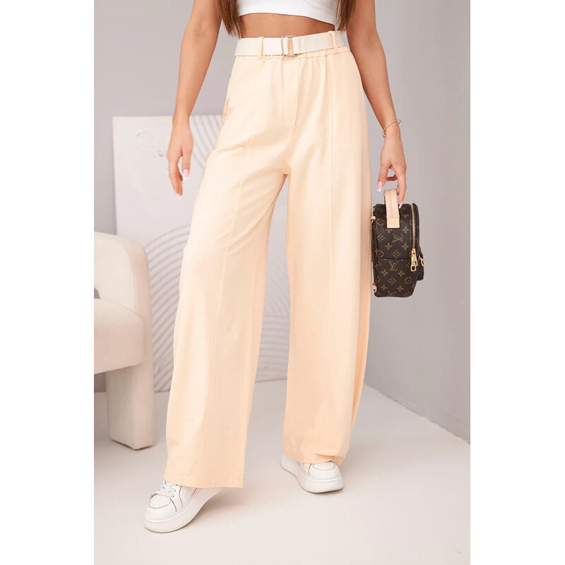 K-Fashion Dámske bavlnené nohavice so širokými nohavicami a opaskom 68087921