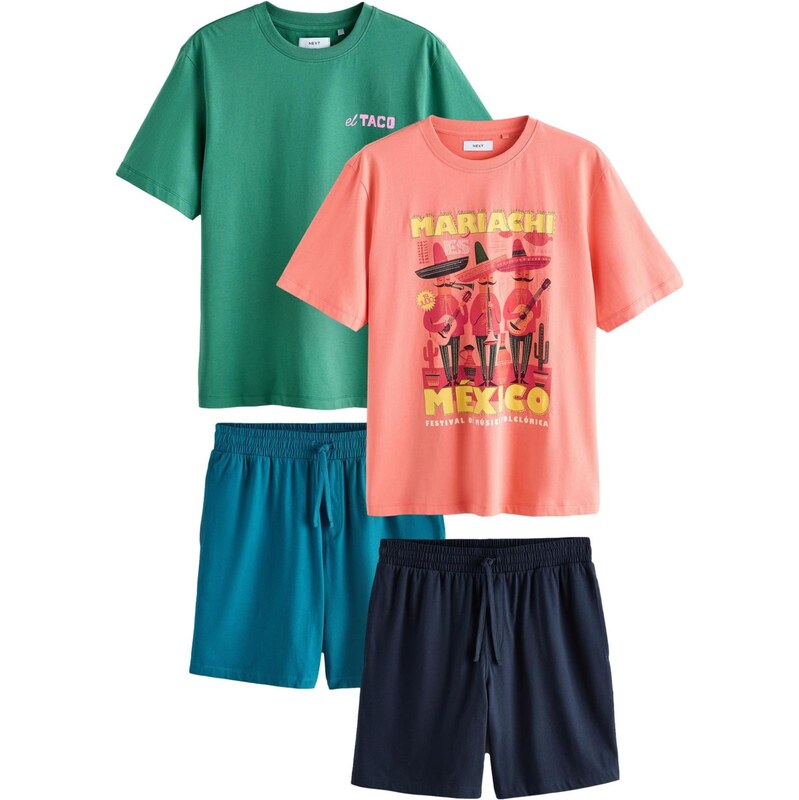 Next Krátke pyžamo petrolejová / smaragdová / svetlooranžová / čierna 68160013