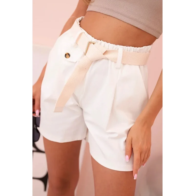 K-Fashion Dámske šortky s vysokým pásom ecru 68158719