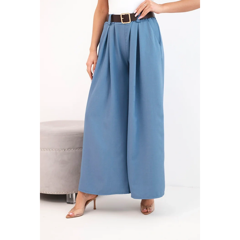 Kesi Dámske nohavice so širokými nohavicami a opaskom modré 68159120