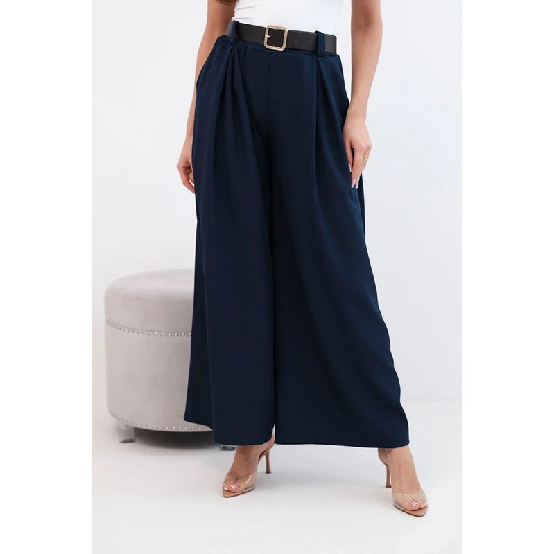 Kesi Dámske nohavice so širokými nohavicami a opaskom modré 68159124