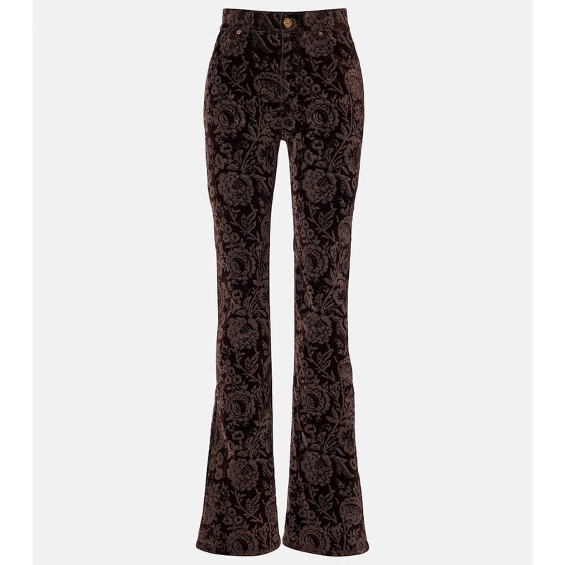 Chloe Chloà Floral high-rise velvet straight pants 68245904