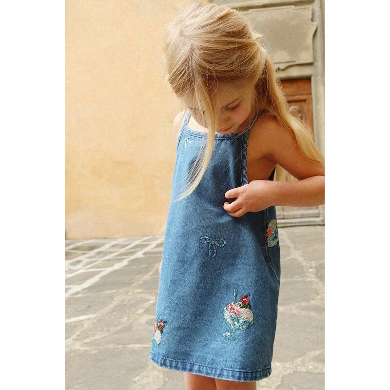 Dievčenské rifľové šaty Konges Sløjd MAGOT SEQUIN STRAP DRESS GOTS 67515715