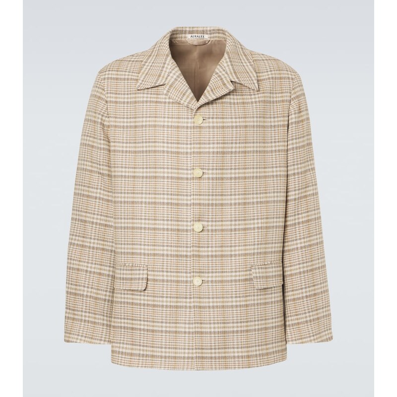 Auralee Checked silk and linen tweed jacket 67946344