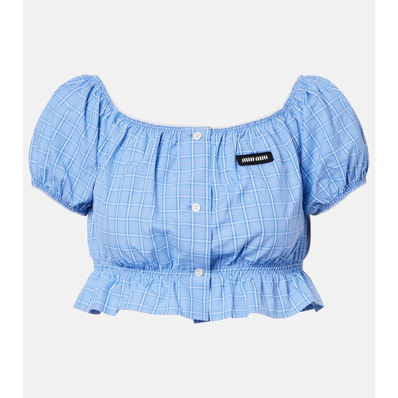 Miu Miu Checked cotton poplin crop top 67957124