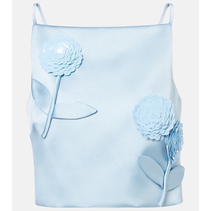 Self-Portrait Floral-appliquà sequined cropped satin top 67966954