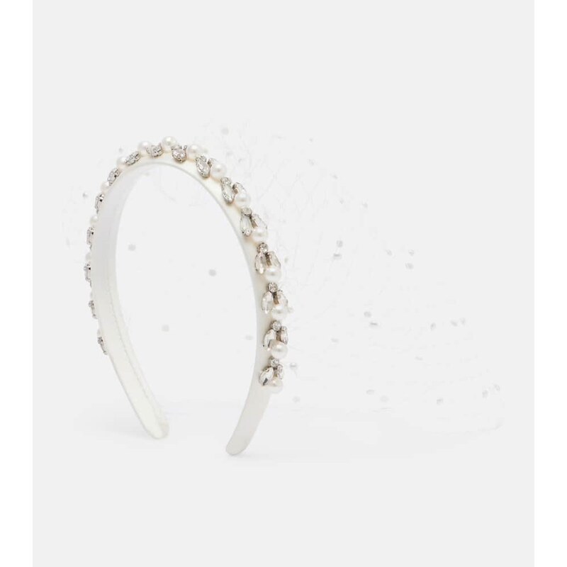 Self-Portrait Embellished satin and fishnet headband 68072733