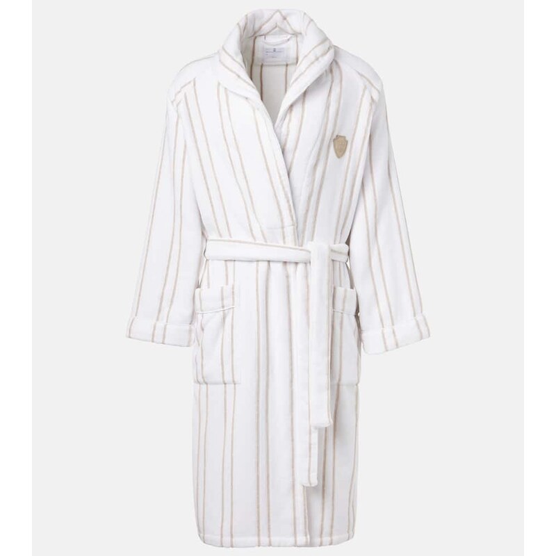 Brunello Cucinelli Logo striped cotton terry bathrobe 68209313