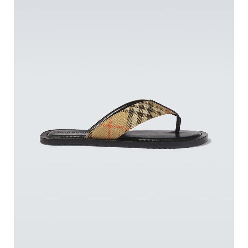Burberry Burberry Check leather-trimmed thong sandals 68028810