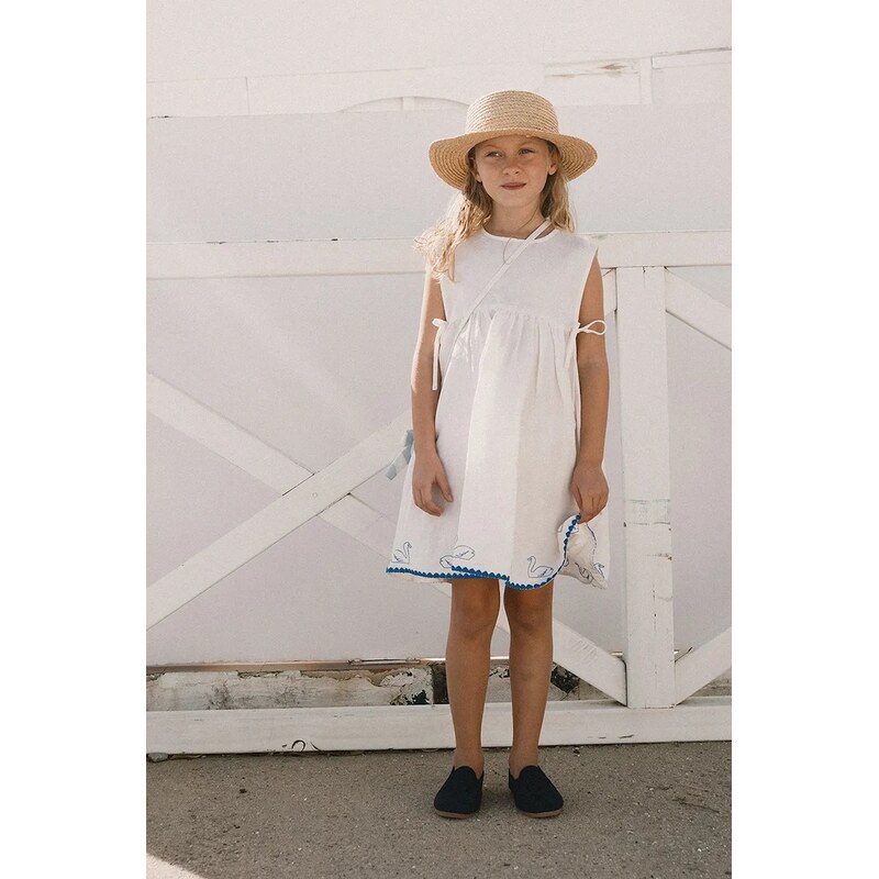 Detské šaty s prímesou ľanu Tinycottons SWANS BOWS DRESS 67762211