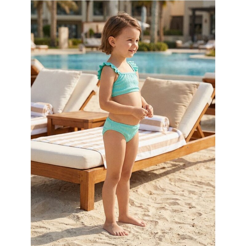 Sinsay - Dvojdielne plavky s volánmi na ramienkach - bledozelená 68189649