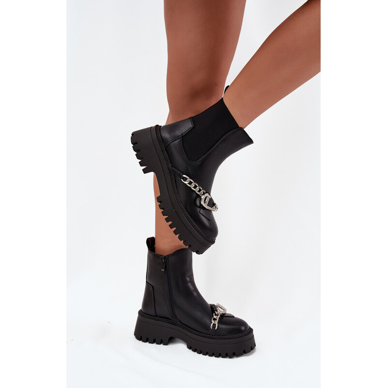 Kesi Čierne dámske členkové topánky Marvella na platforme s retiazkou 68189636