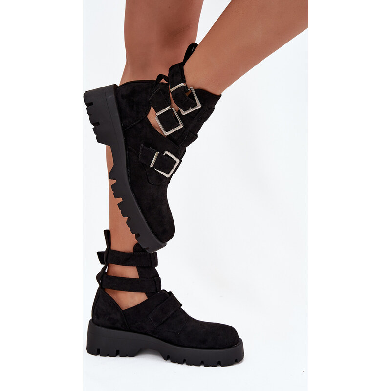 Kesi Čierne dámske členkové topánky s pásikmi a striebornými prackami 68189624