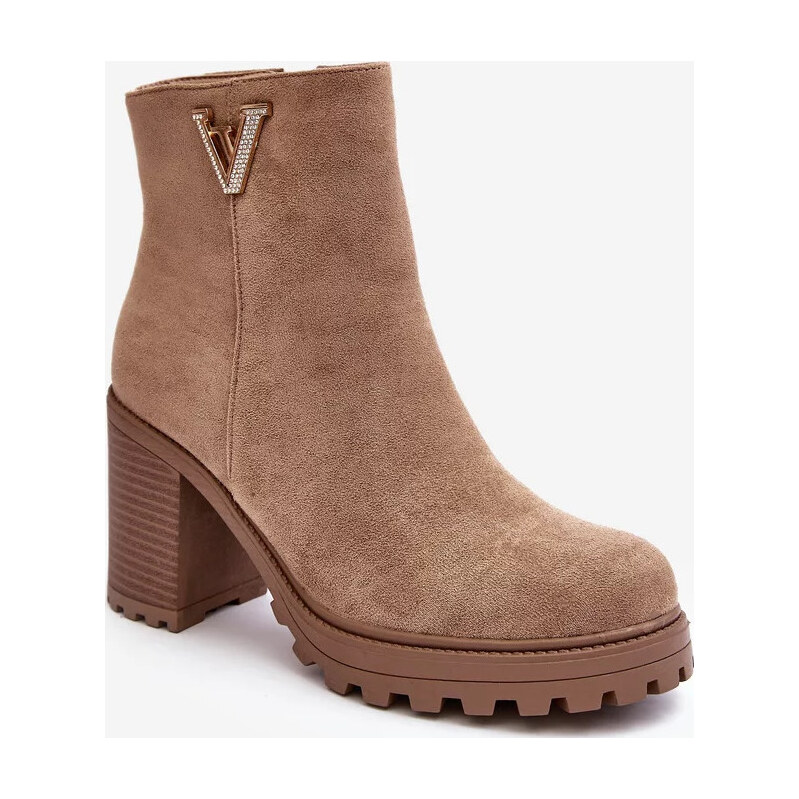 Kesi Béžové dámske semišové členkové topánky na vysokom podpätku so 68189652